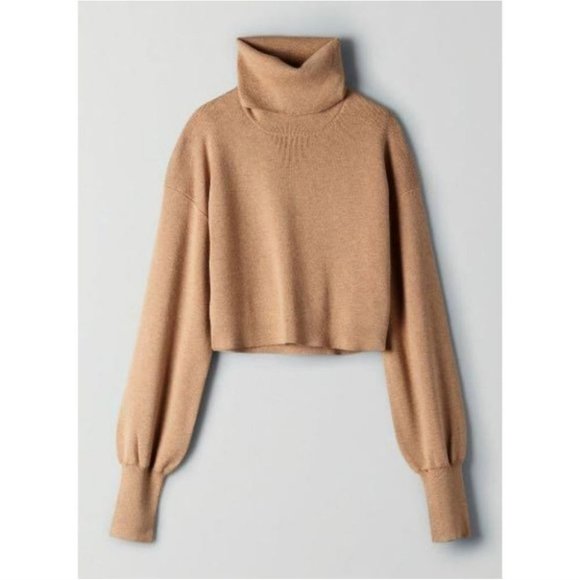 WILFRED Rebecca Sweater Wool Light Brown Cropped Turtleneck XXS 00 Aritzia - Picture 2 of 12